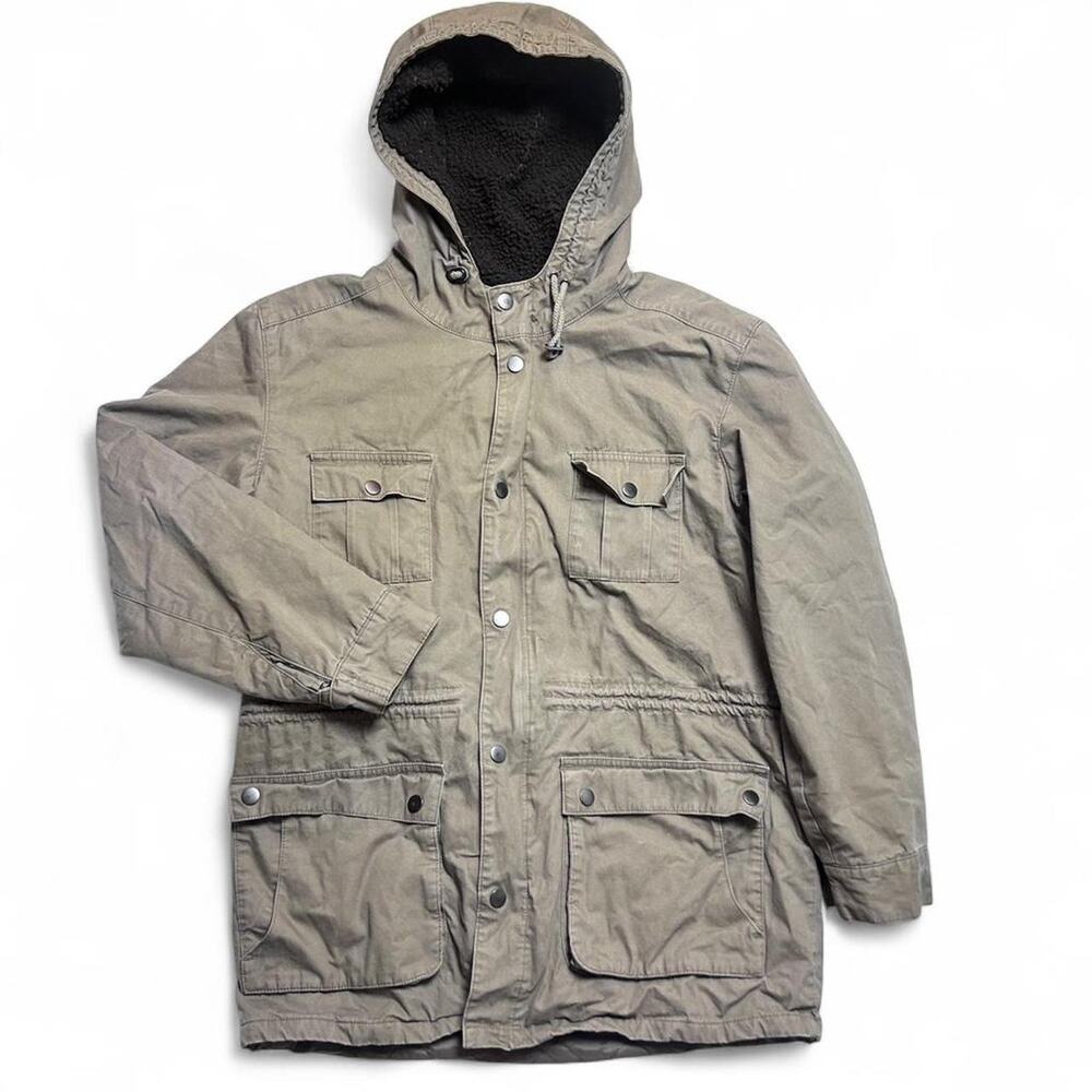 GAP Y2k Vintage Tan Khaki Canvas Sherpa Fleece Parka Field Jacket Large
